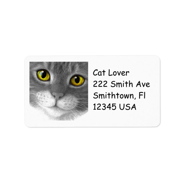 Gray and White Kitty Face Address Label (Front)