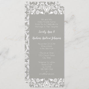 Gray and White Lace Floral Damask Wedding Invitation