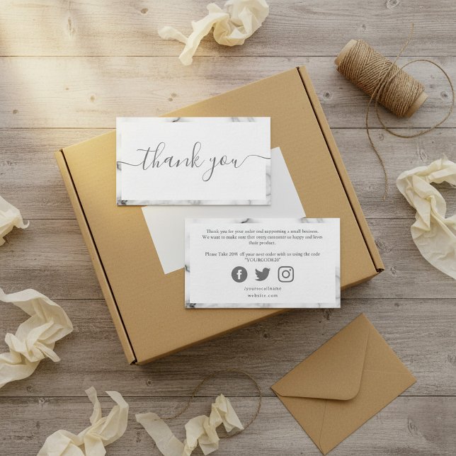 Gray and white marble effect, customer thank you enclosure card (Gray and white marble effect, customer thank you enclosure card.)