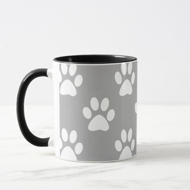 Gray and white paw prints pattern mug (Left)