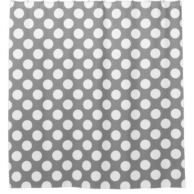 Gray and white polka dots shower curtain (Front)