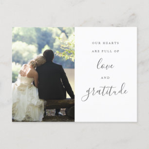 Gray And White Script Photo Wedding Thank You Postcard