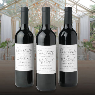 Gray And White Signature Script Wedding Wine Label