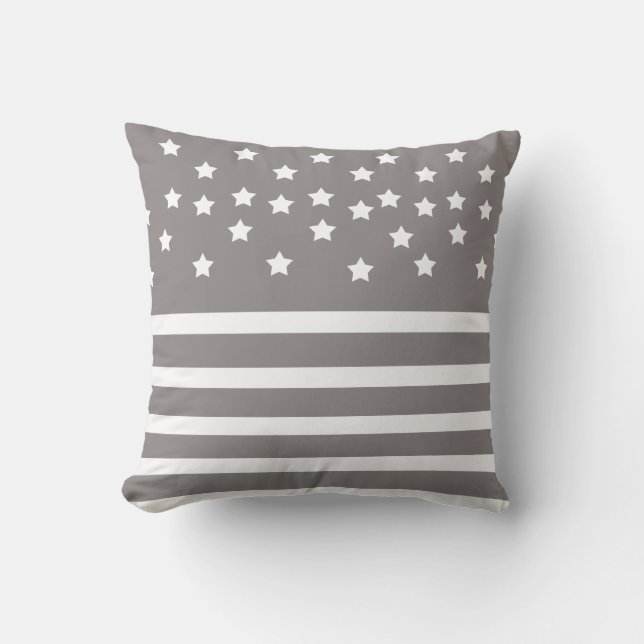 Gray and White Stars & Stripes Cushion (Front)