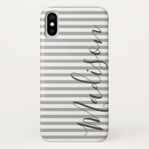 Gray and White Stripes Personalized Name iPhone X Case