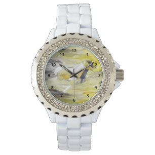 Gray and Yellow Abstract Horse Artwork Watch