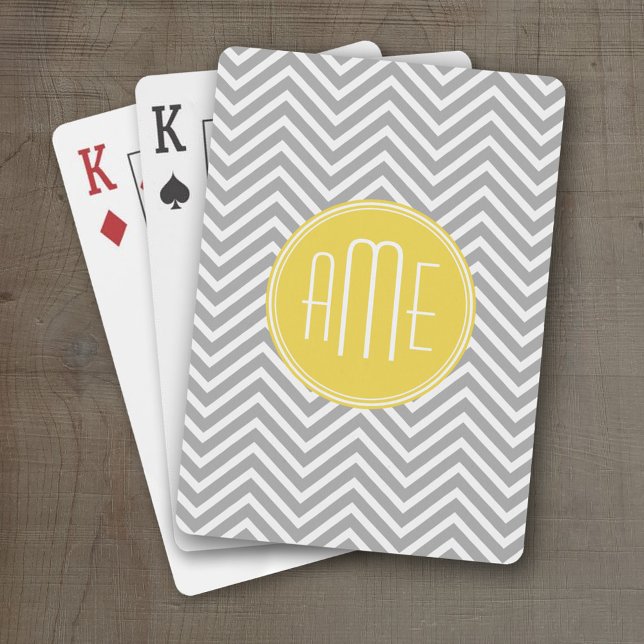 Gray and Yellow Chevrons Custom Monogram Playing Cards (Personalized Playing Cards)