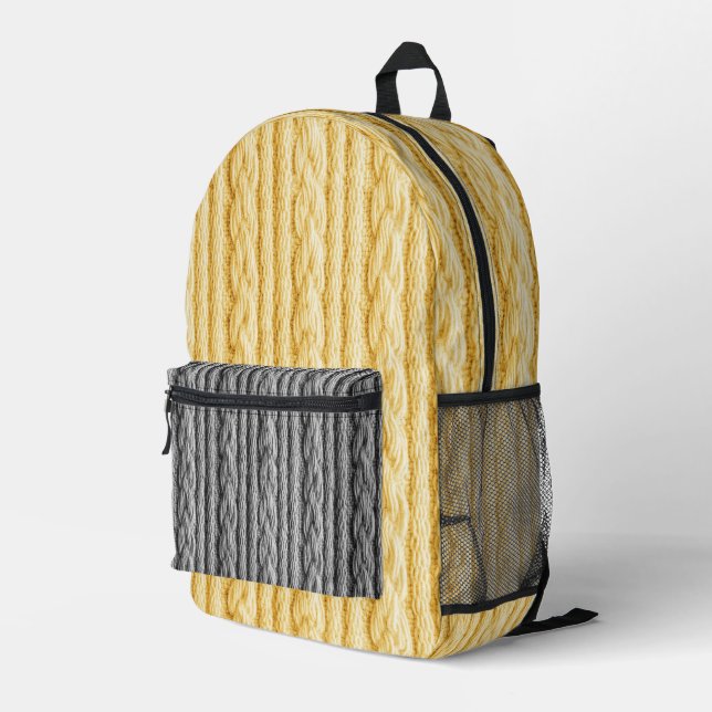 GRAY AND YELLOW KNIT LOOK TEXTURES PRINTED BACKPACK (Back Corner Right)