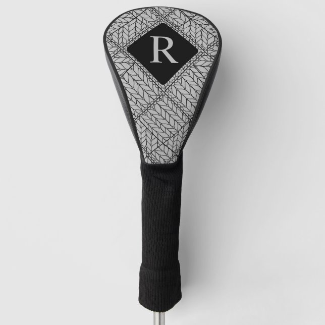 GRAY ARGYLE KNIT Golf Driver Cover + Initial II (Front)