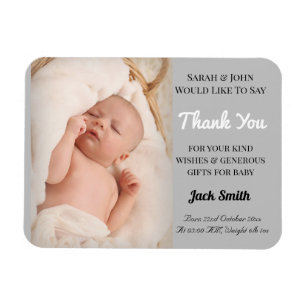 Gray Baby Boy Magnetic Photo Birth Announcement Magnet