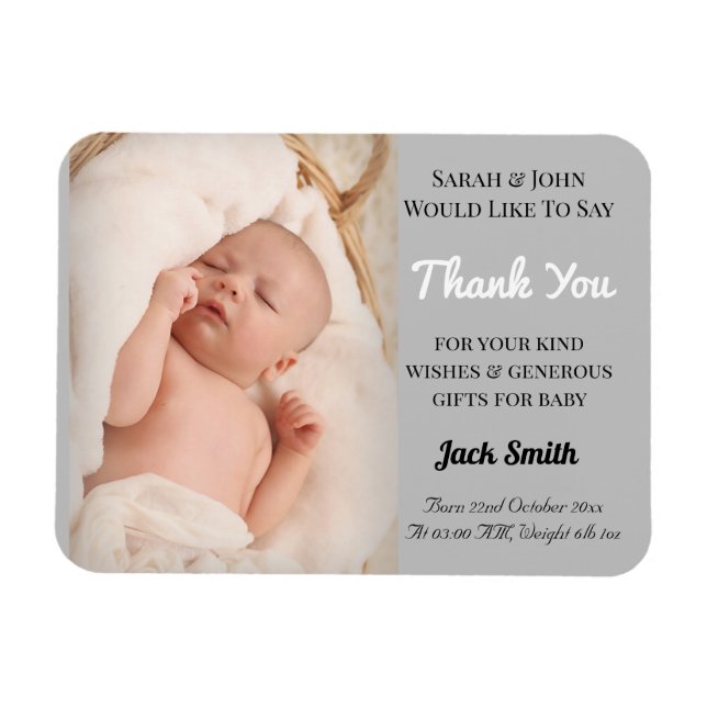 Gray Baby Boy Magnetic Photo Birth Announcement Magnet (Horizontal)