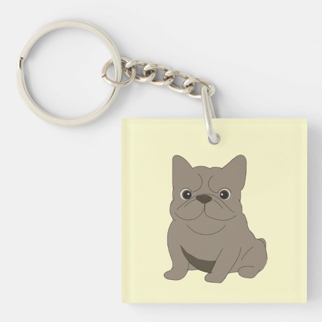 Gray Baby French Bulldog, Cream, Key Ring (Front)