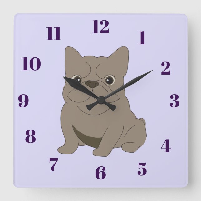 Gray Baby French Bulldog, purple, lavender Square Wall Clock (Front)