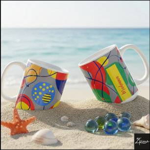 gray Background Primary Color Abstract Shapes Coffee Mug