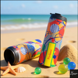 Gray Background Primary Color Abstract Shapes Thermal Tumbler