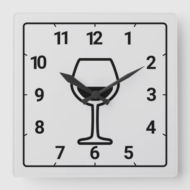 Gray background wine glass drink square wall clock (Front)