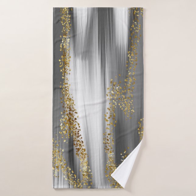 gray background with gold glitterart,gold,golden,a bath towel (Bath Towel)