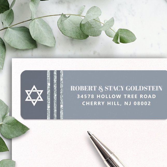 Gray Bar Mitzvah Bold Silver Tallit Return Address Label (Creator Uploaded)