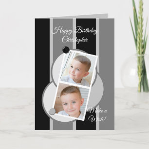 Gray black and white stripes photos birthday card