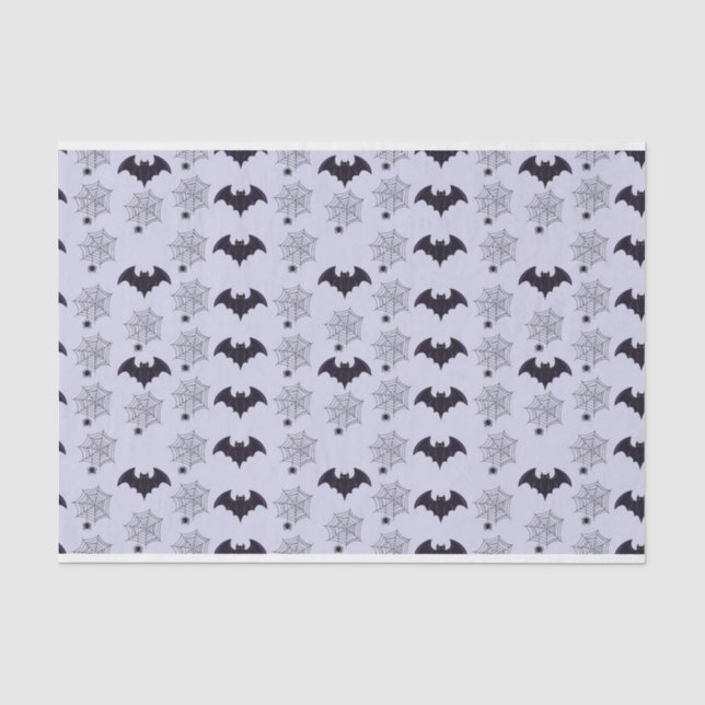 GRAY & BLACK HALLOWEEN BATS & SPIDER WEBS TISSUE PAPER (Front)