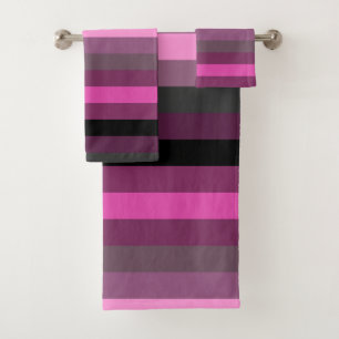 Gray, Black, Plum & Hot Pink Stripes Bath Towel Set