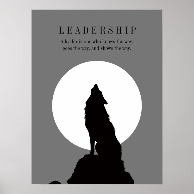 Gray Black Pop Art Leadership Wolf Howling Poster (Front)