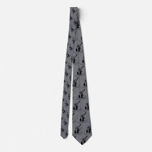 Gray Black Snowboarding Winter Sport Pattern Tie (Back)