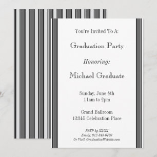 Gray Black Striped Custom 5x7" Graduation Invitation