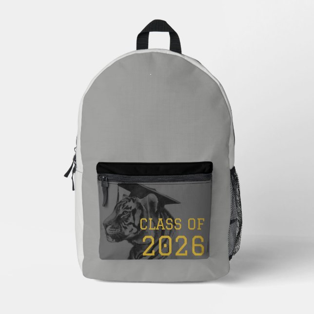 Gray Black Tiger Graduation Backpack (Front)