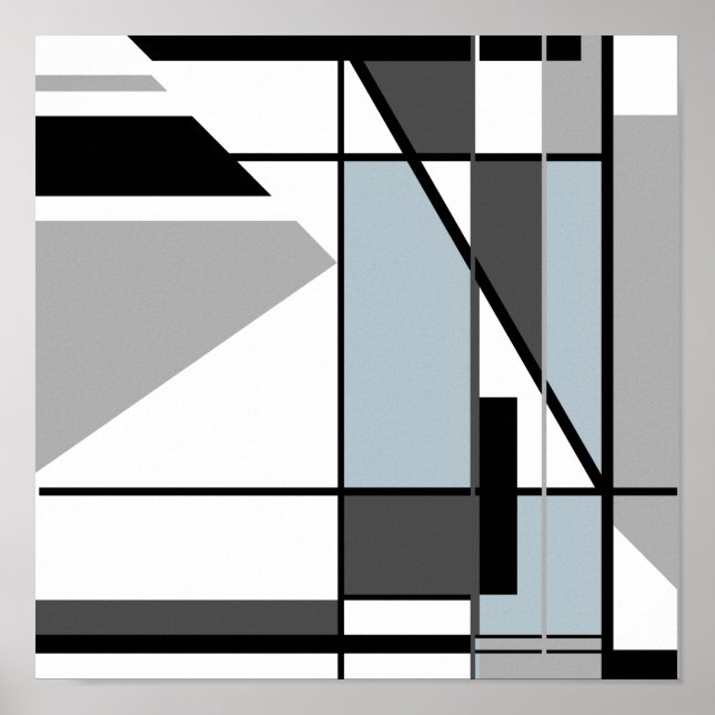 Gray Black White Abstract Mosaic-like Design Poster (Front)