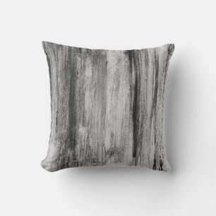 Gray Black & White Artistic Abstract Brushstrokes Cushion