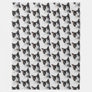 Gray Black White Kitty Cat Fleece Blanket