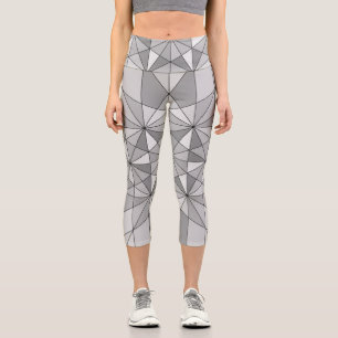 Gray black white Mosaic Triangle retro Pattern Capri Leggings