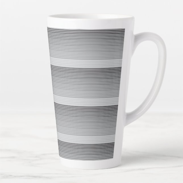 Gray, Black, White Stripes Latte Mug (Right)
