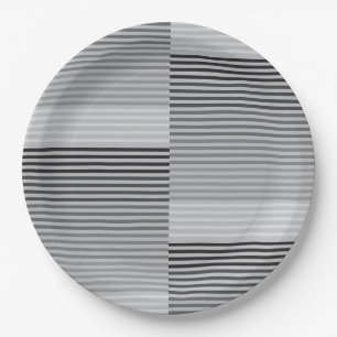 Gray, Black, White Stripes Paper Plate