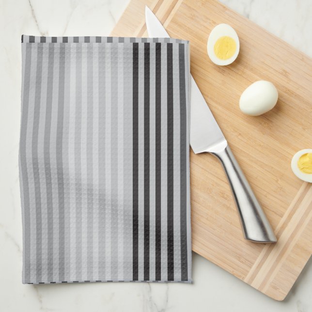 Gray, Black, White Stripes Tea Towel (Quarter Fold)