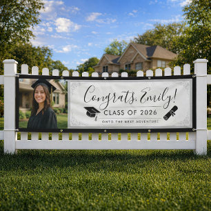 GRAY & BLK ornate Graduation Banner with Photo