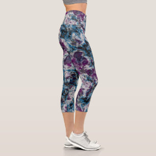 Gray, blue and purple Marble Abstract Capri Leggings