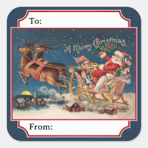 Gray-Blue Patriotic American Santa Christmas Gift Square Sticker