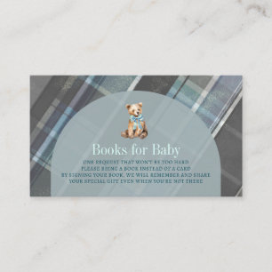 Gray & Blue Plaid Teddy Bear Baby Book Request Enclosure Card