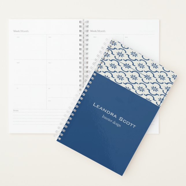 Gray blue tiling print planner (Display)