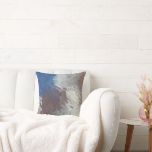 Gray Blue White Abstract Brushstrokes Cushion