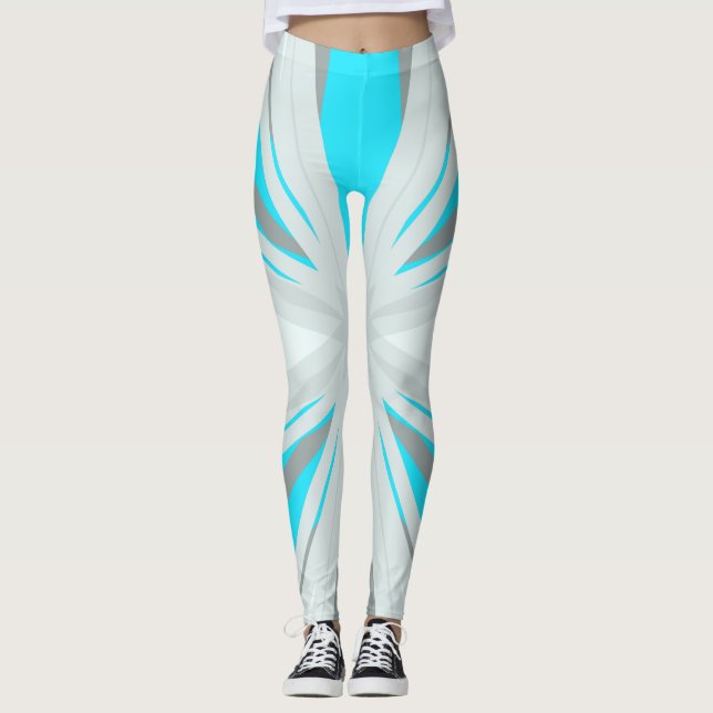 Gray Blue White Winter Christmas Star Gym Yoga Leggings (Front)