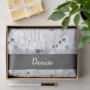 Gray Blue Wildflower Watercolor Tissue Paper