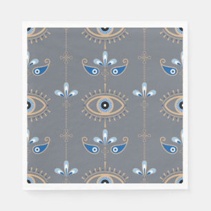 gray bohemian retro evil eye pattern napkin