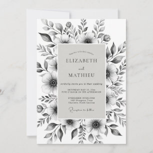 Gray Botanical Romance Wedding Invitation