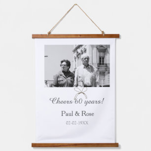 Gray bow cheers to 60 years anniversary wedding hanging tapestry