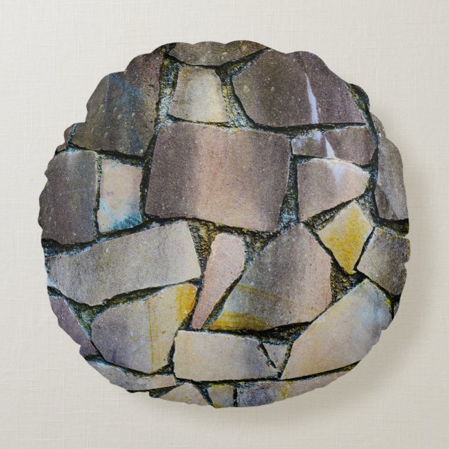 Gray brick wall round cushion (Front)