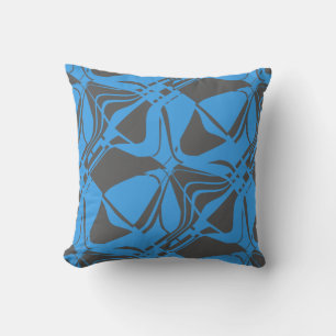 Gray Bright Blue Slanted Contemporary Art Print Cushion