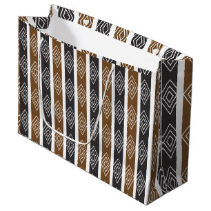 Gray Brown Geometric Diamond Stripes Large Gift Bag